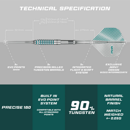 Precise 180 MRV1 23g Darts with Moulded Flights