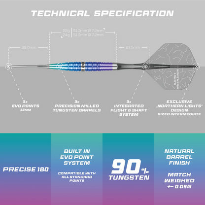 Precise 180 Northern Lights 22g Darts with Moulded Flights