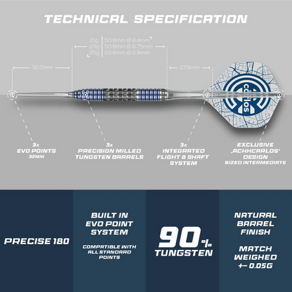 Precise 180 Achh Carlos 23g Darts with Moulded Flights